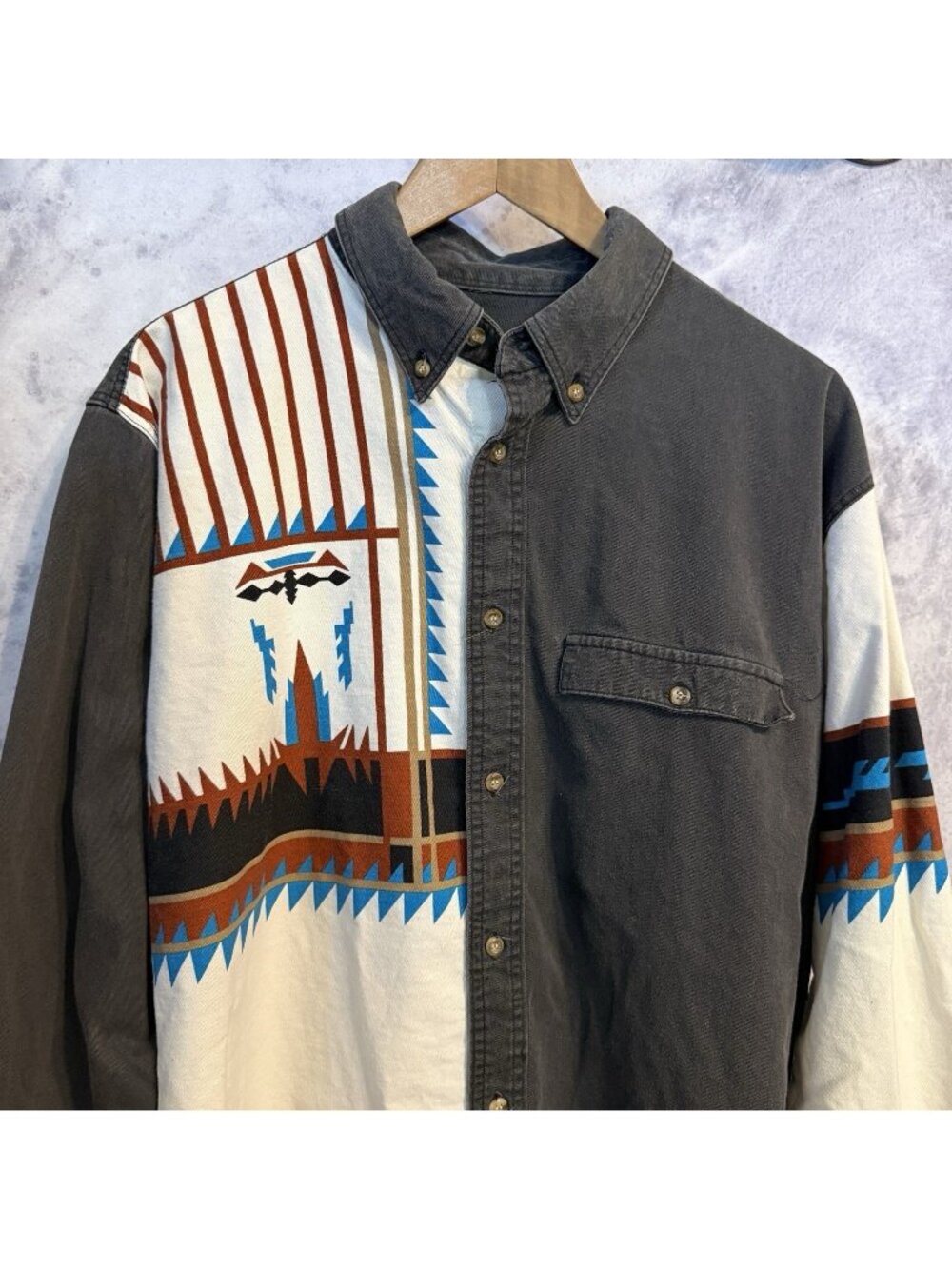 Vintage Express Rider Aztec Western Shirt Mens XL Long Sleeve Cowboy Button Up